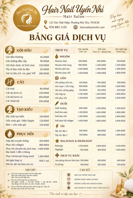 BẢNG GIÁ DỊCH VỤ  HAIR & NAIL 2026
